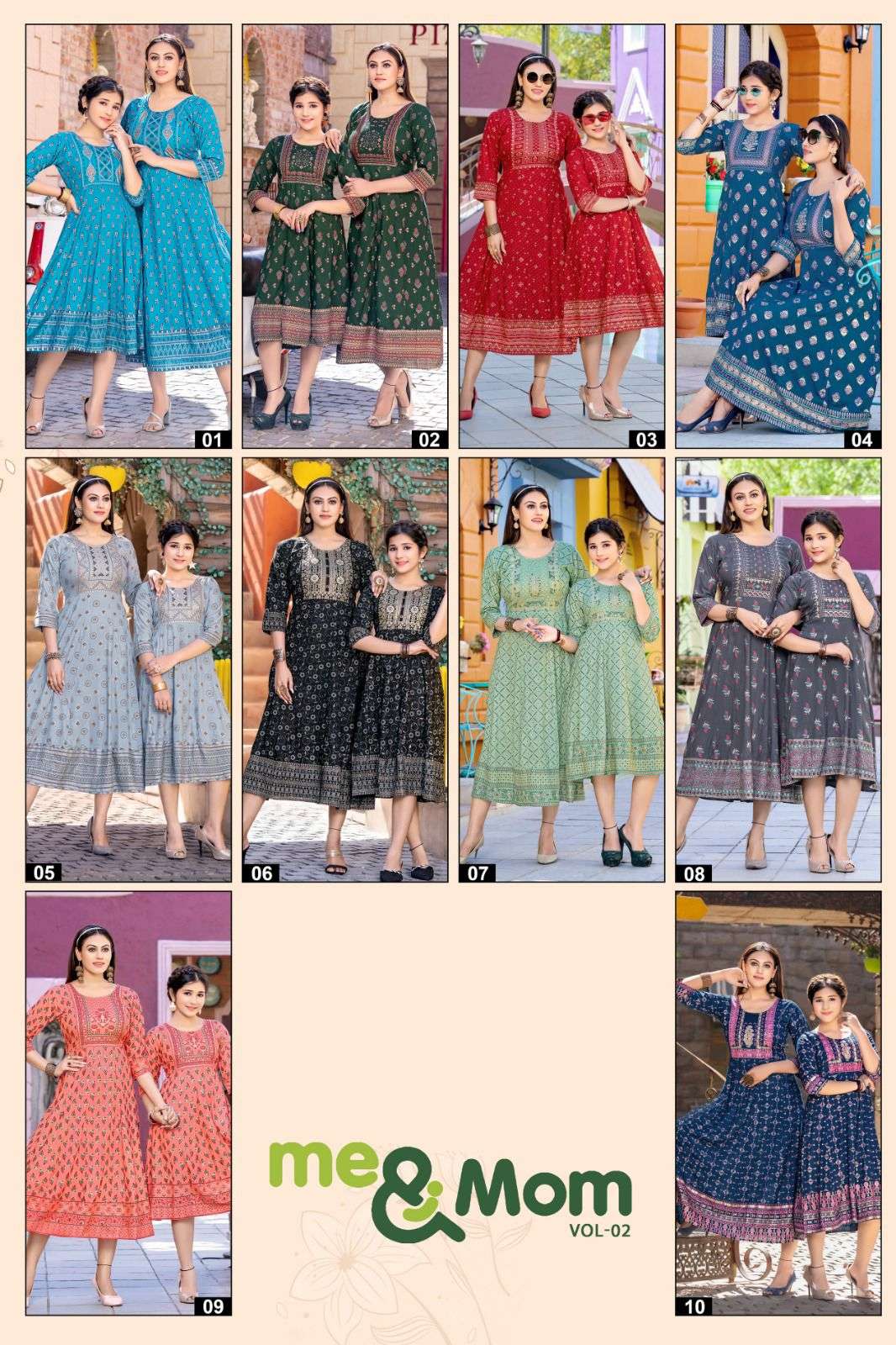 Me And Mom Vol-2 By Kaamiri 01 To 10 Series Beautiful Stylish Fancy Colorful Casual Wear & Ethnic Wear Rayon Slub Gowns At Wholesale Price