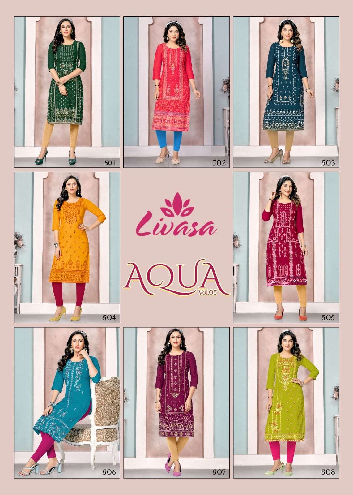 Aqua Vol-5 By Livasa 501 To 508 Series Designer Stylish Fancy Colorful Beautiful Party Wear & Ethnic Wear Collection Heavy Rayon Kurtis At Wholesale Price
