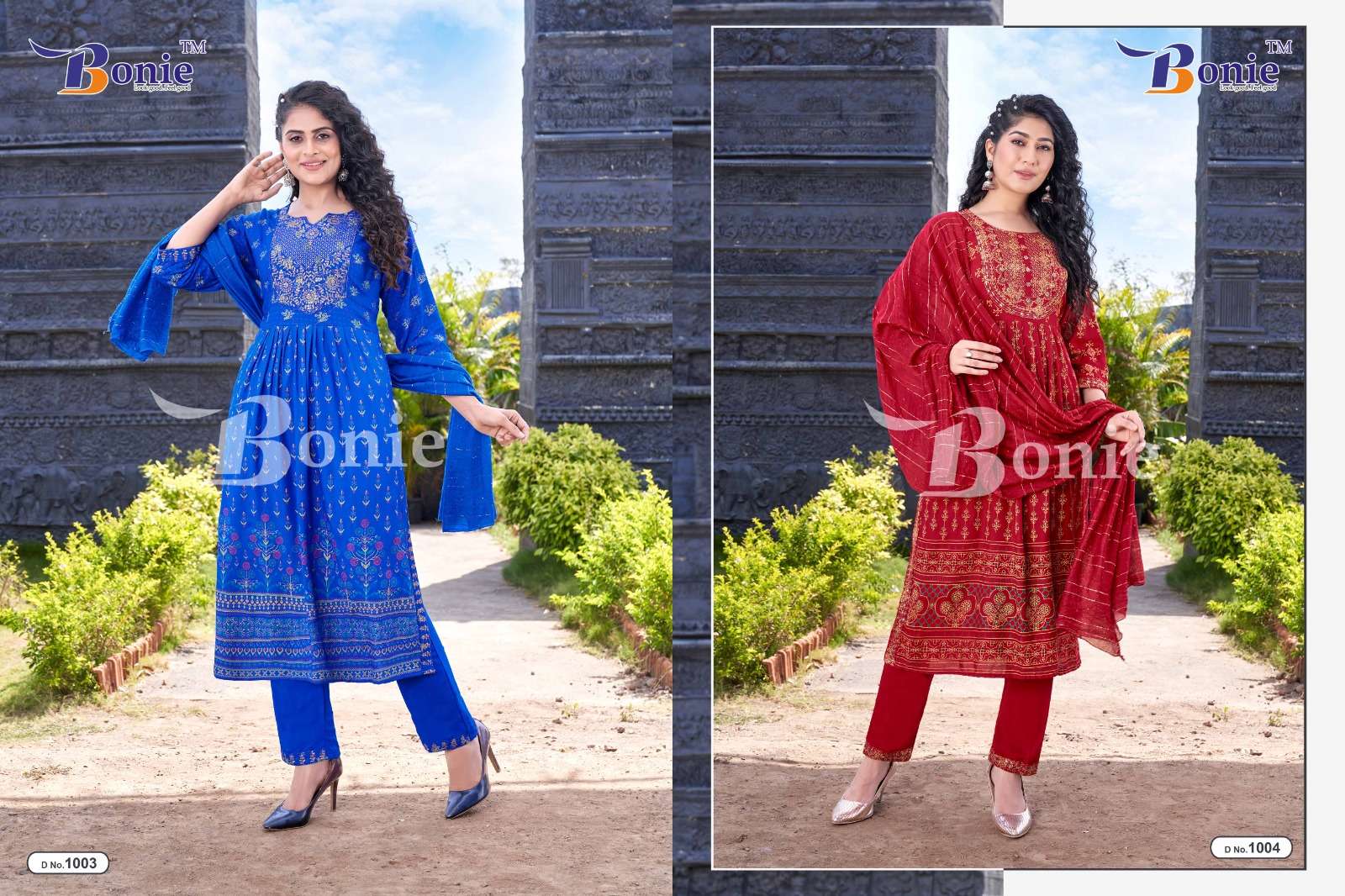 Aakruti By Bonie 1001 To 1006 Series Designer Festive Suits Beautiful Fancy Colorful Stylish Party Wear & Occasional Wear Rayon Print Dresses At Wholesale Price
