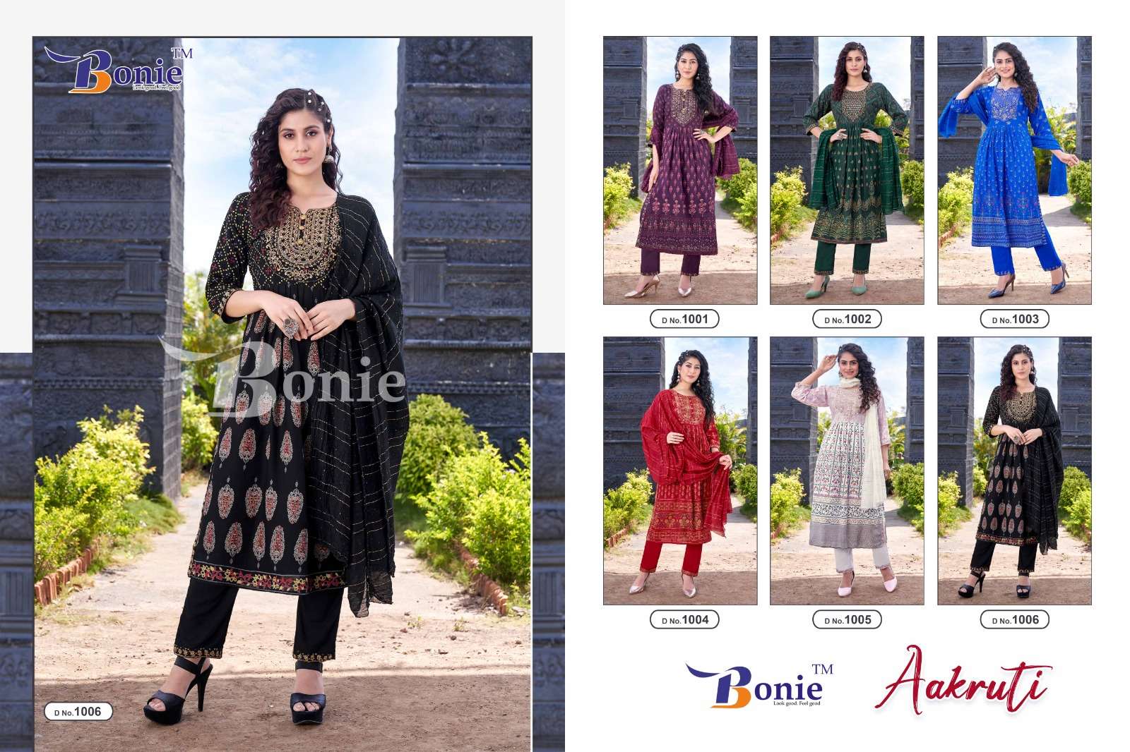Aakruti By Bonie 1001 To 1006 Series Designer Festive Suits Beautiful Fancy Colorful Stylish Party Wear & Occasional Wear Rayon Print Dresses At Wholesale Price