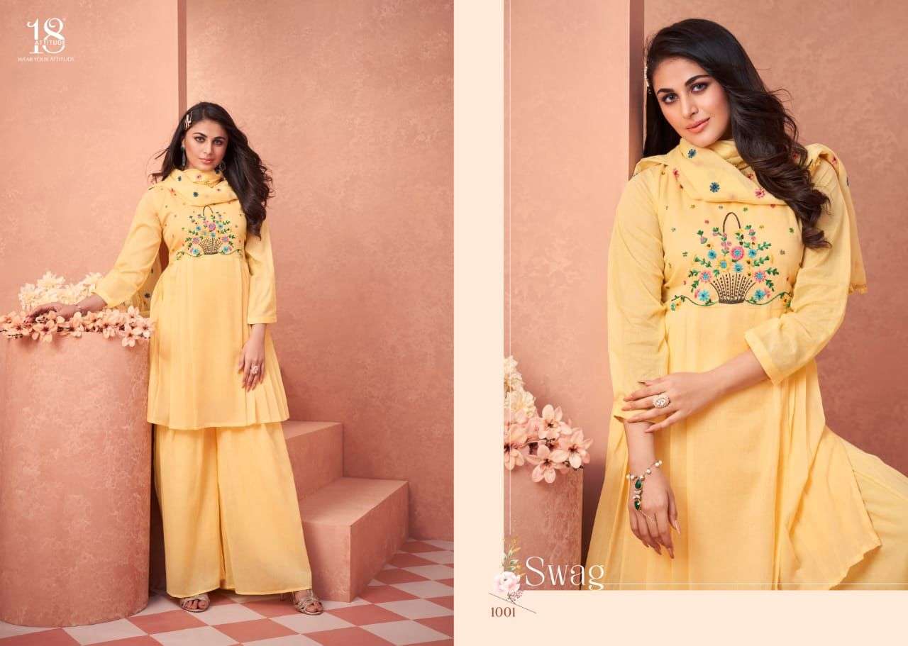 Swag By 18 Attitude 1001 To 1007 Series Designer Festive Suits Beautiful Fancy Colorful Stylish Party Wear & Occasional Wear Mal Cotton Print Dresses At Wholesale Price