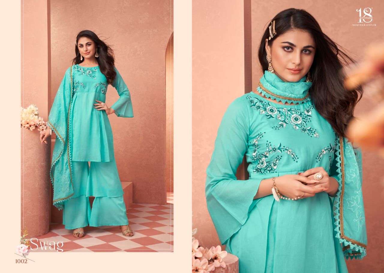 Swag By 18 Attitude 1001 To 1007 Series Designer Festive Suits Beautiful Fancy Colorful Stylish Party Wear & Occasional Wear Mal Cotton Print Dresses At Wholesale Price