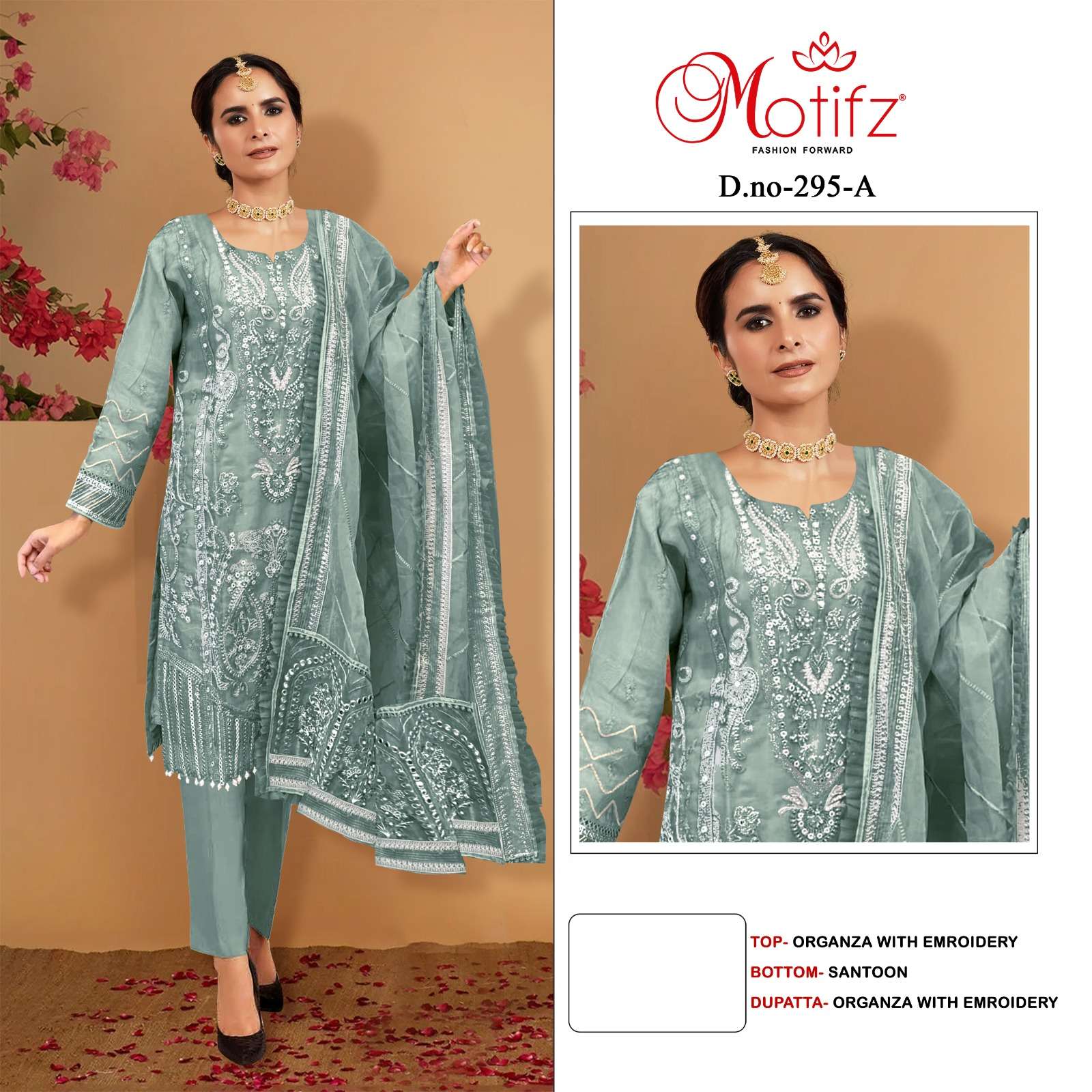 Motifz Hit Design 295 Colours By Motifz 295-A To 295-D Series Designer Pakistani Suits Beautiful Fancy Colorful Stylish Party Wear & Occasional Wear Organza With Embroidery Dresses At Wholesale Price