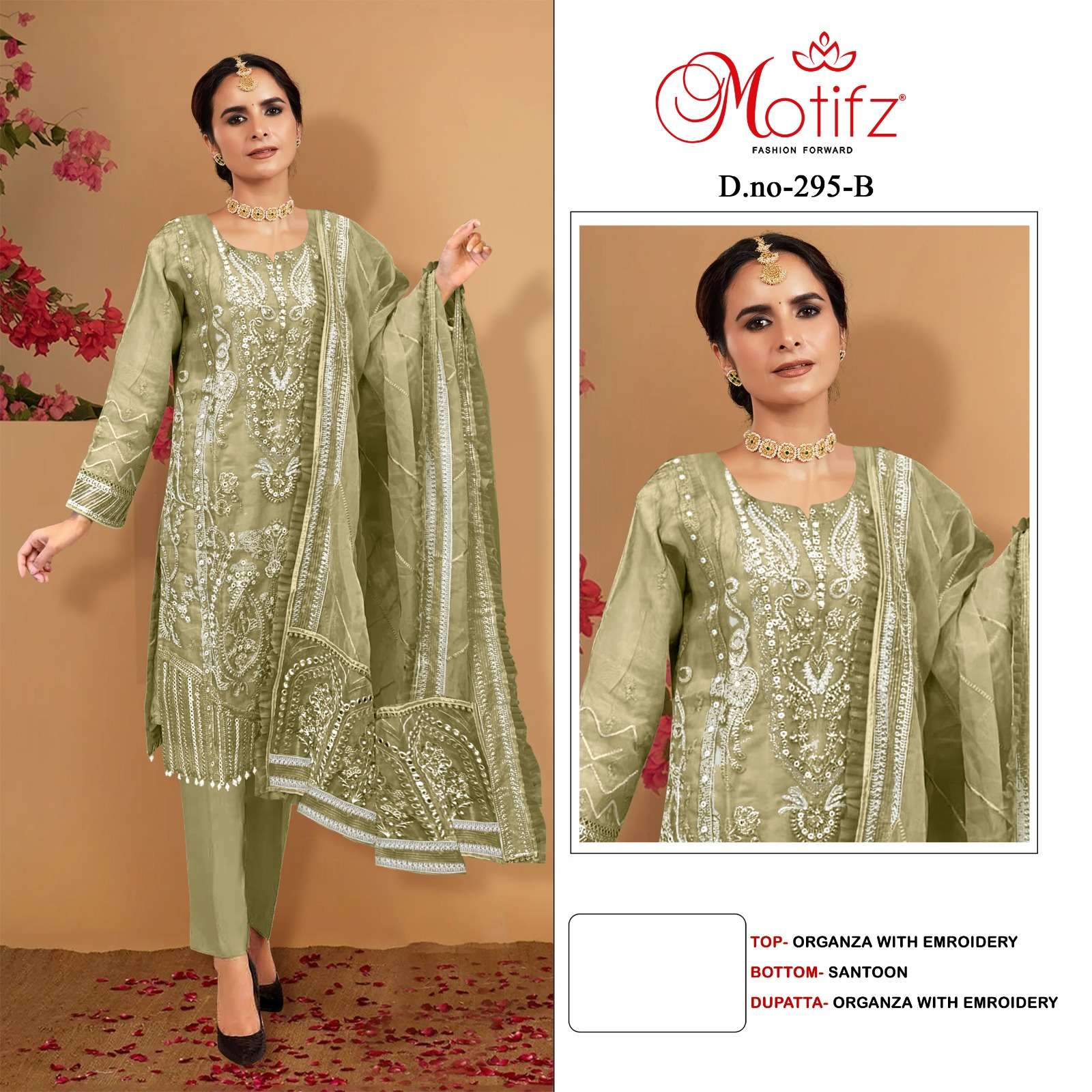 Motifz Hit Design 295 Colours By Motifz 295-A To 295-D Series Designer Pakistani Suits Beautiful Fancy Colorful Stylish Party Wear & Occasional Wear Organza With Embroidery Dresses At Wholesale Price