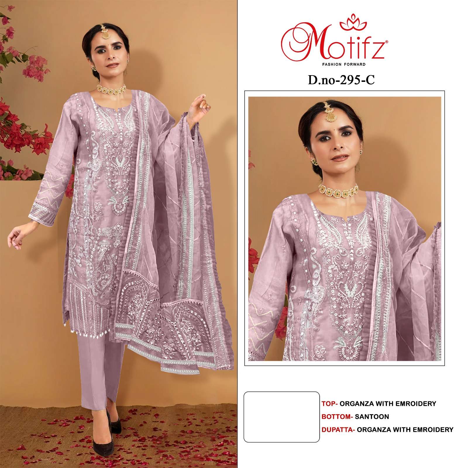 Motifz Hit Design 295 Colours By Motifz 295-A To 295-D Series Designer Pakistani Suits Beautiful Fancy Colorful Stylish Party Wear & Occasional Wear Organza With Embroidery Dresses At Wholesale Price