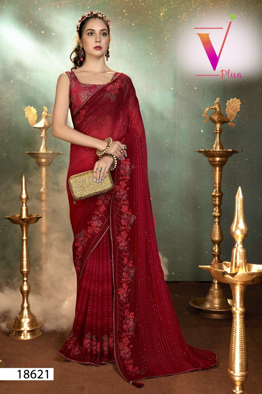 5096 By V Plus 18621 To 18624 Series Indian Traditional Wear Collection Beautiful Stylish Fancy Colorful Party Wear & Occasional Wear Georgette Embroidered Sarees At Wholesale Price