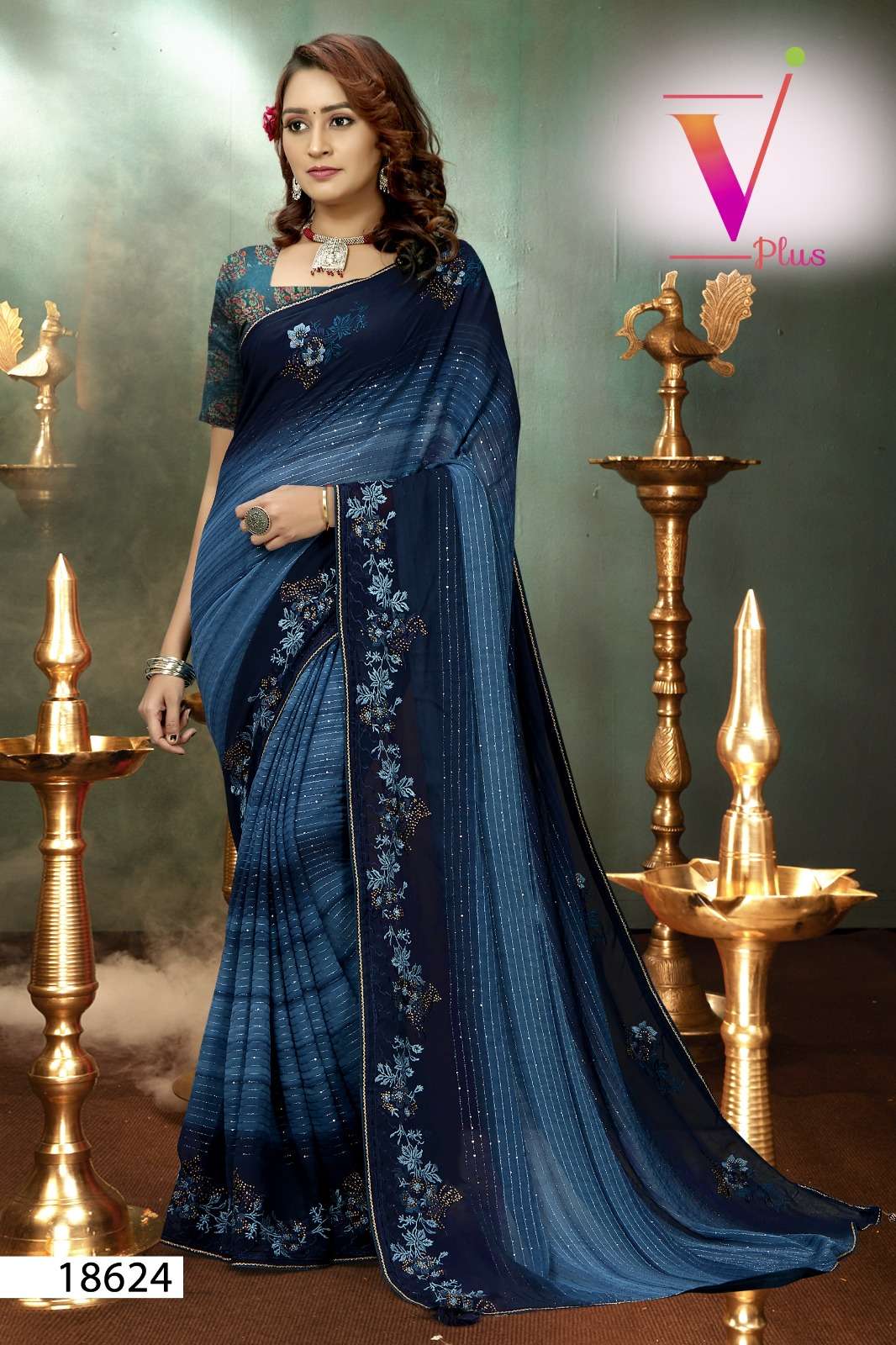 5096 By V Plus 18621 To 18624 Series Indian Traditional Wear Collection Beautiful Stylish Fancy Colorful Party Wear & Occasional Wear Georgette Embroidered Sarees At Wholesale Price