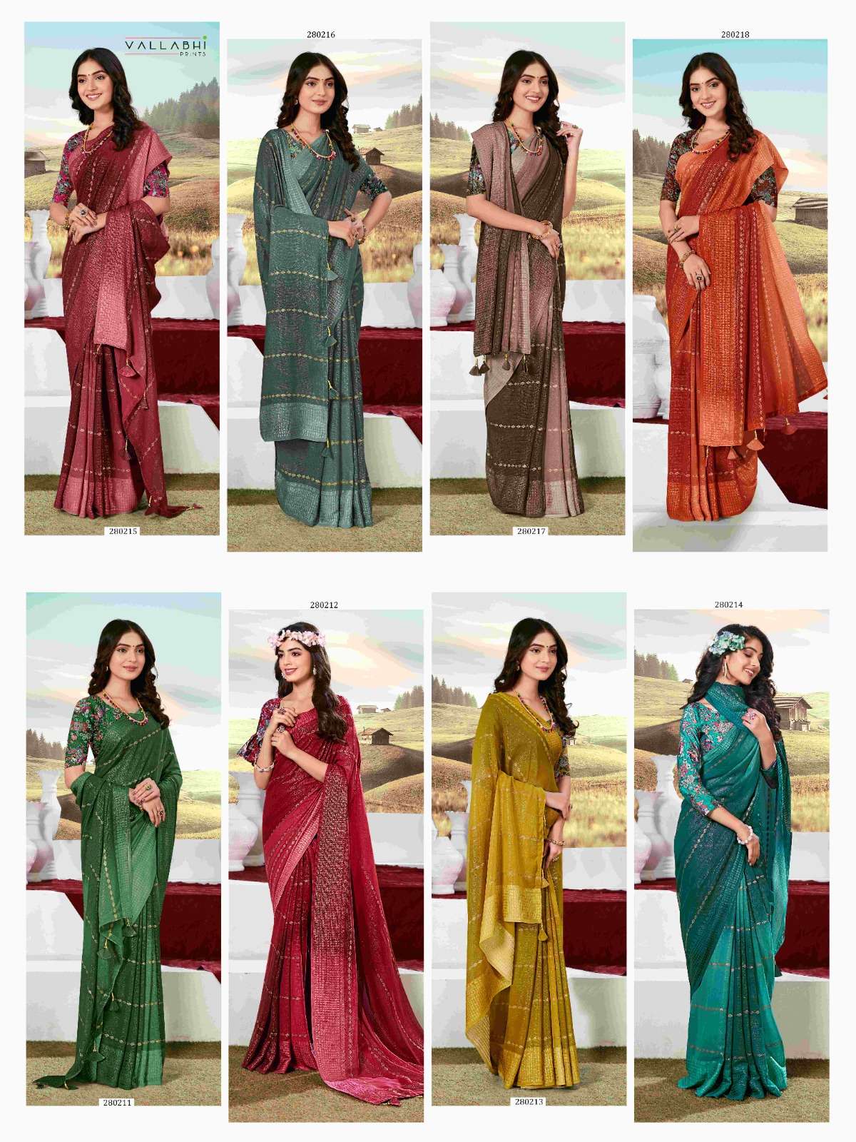 Samsara By Vallabhi Prints 280211 To 280218 Series Indian Traditional Wear Collection Beautiful Stylish Fancy Colorful Party Wear & Occasional Wear Georgette Print Sarees At Wholesale Price