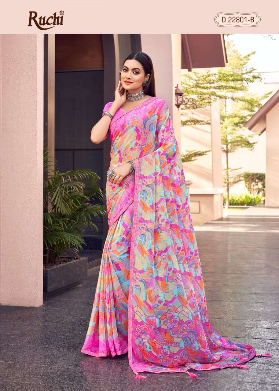 Savyaa By Ruchi Sarees 22801-A To 22806-B Series Indian Traditional Wear Collection Beautiful Stylish Fancy Colorful Party Wear & Occasional Wear Chiffon Sarees At Wholesale Price