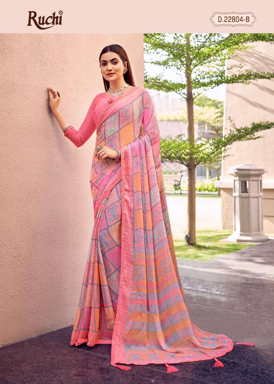 Savyaa By Ruchi Sarees 22801-A To 22806-B Series Indian Traditional Wear Collection Beautiful Stylish Fancy Colorful Party Wear & Occasional Wear Chiffon Sarees At Wholesale Price