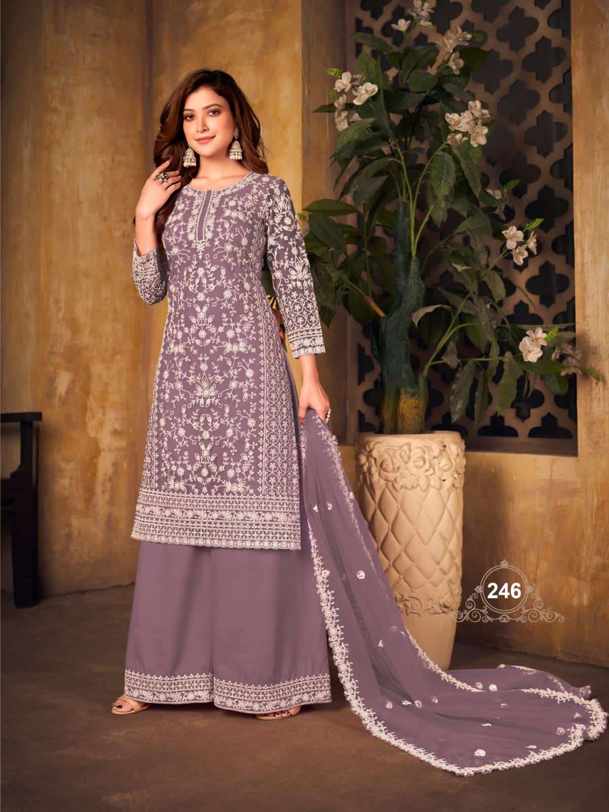Vaani Vol-24 New Colours By Twisha 245 To 248 Series Designer Sharara Suits Collection Beautiful Stylish Fancy Colorful Party Wear & Occasional Wear Net With Embroidered Dresses At Wholesale Price