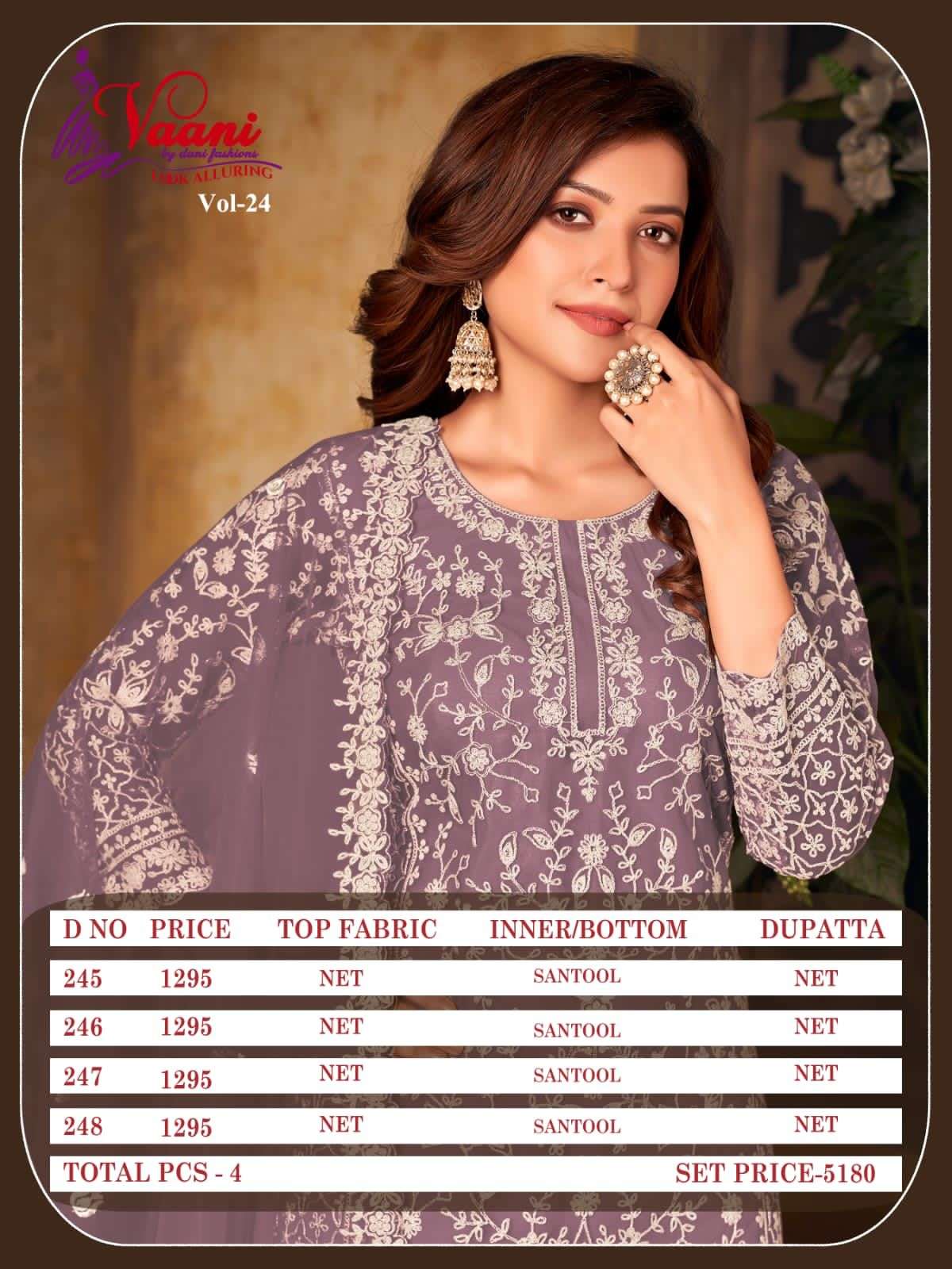 Vaani Vol-24 New Colours By Twisha 245 To 248 Series Designer Sharara Suits Collection Beautiful Stylish Fancy Colorful Party Wear & Occasional Wear Net With Embroidered Dresses At Wholesale Price