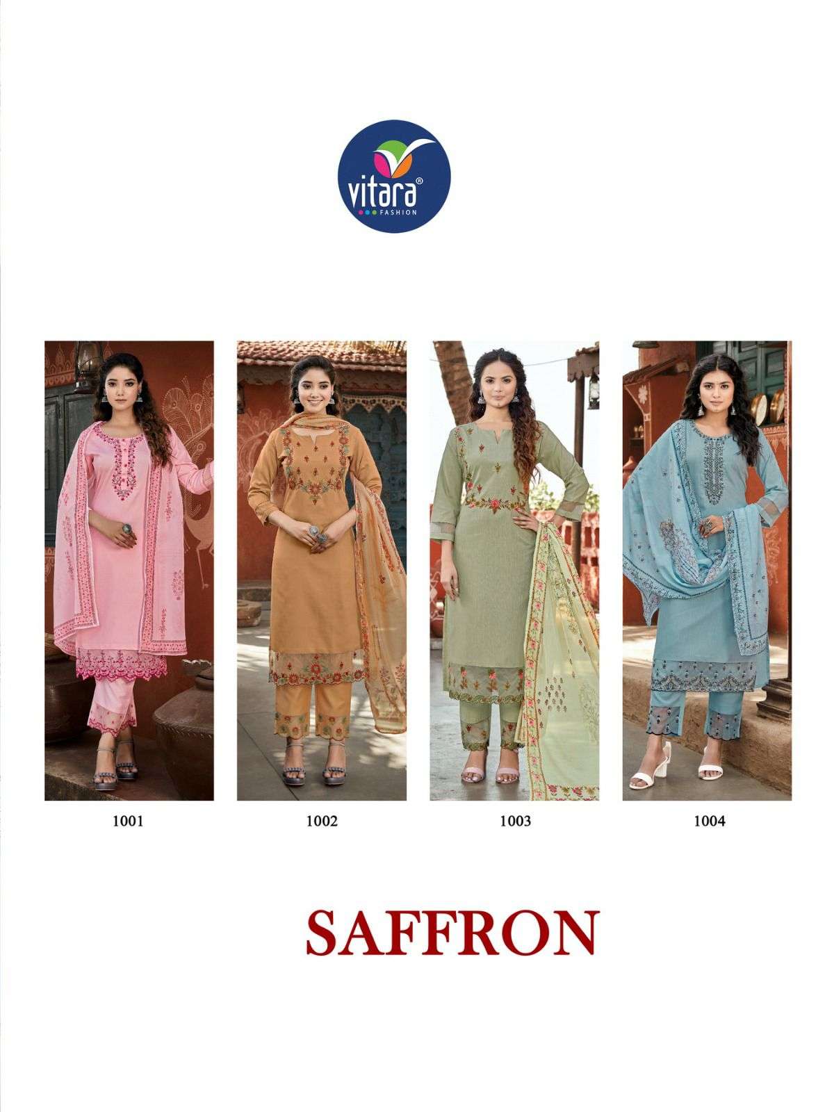 Saffron By Vitara 1001 To 1004 Series Beautiful Suits Colorful Stylish Fancy Casual Wear & Ethnic Wear Tesla Embroidered Dresses At Wholesale Price
