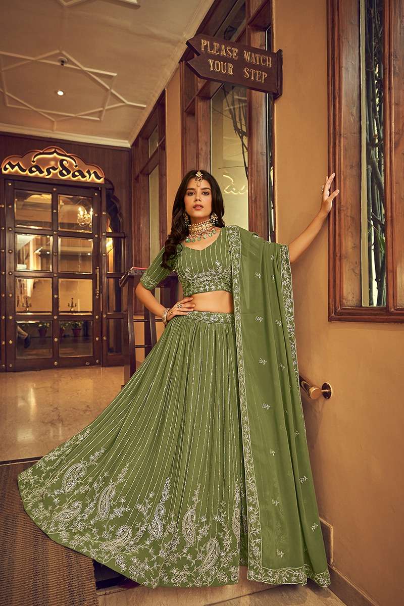 Enhance By Aahvan 1601 To 1603 Series Beautiful Festive Collection Occasional Bridal Wear & Party Wear Faux Georgette Lehengas At Wholesale Price