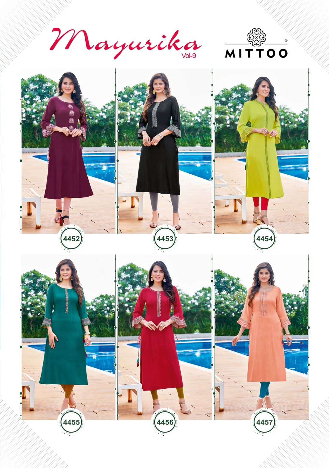 Mayurika Vol-9 By Mittoo 4452 To 4457 Beautiful Stylish Fancy Colorful Casual Wear & Ethnic Wear Rayon Embroidered Kurtis At Wholesale Price