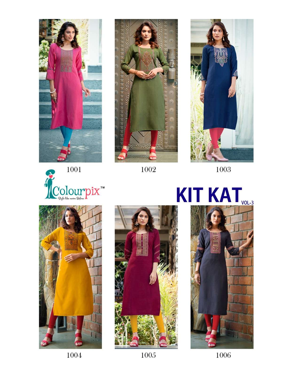 Kit Kat Vol-3 By Colourpix 1001 To 1006 Series Beautiful Stylish Fancy Colorful Casual Wear & Ethnic Wear Rayon Embroidered Kurtis At Wholesale Price