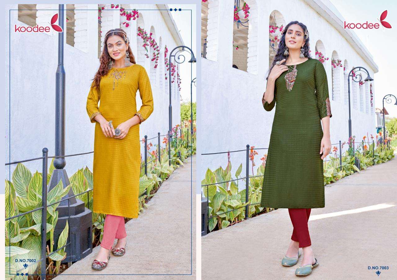 Raas Vol-1 By Koodee 7001 To 7006 Series Beautiful Stylish Fancy Colorful Casual Wear & Ethnic Wear Rayon Embroidered Kurtis At Wholesale Price