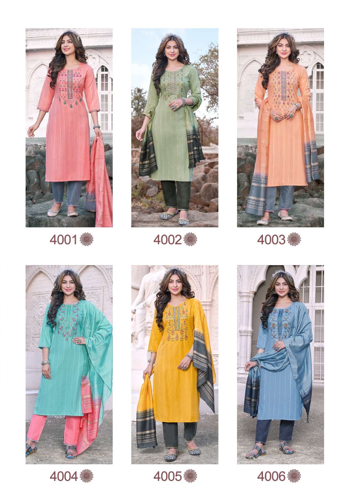 Moment By Pink Mirror 4001 To 4006 Series Designer Sharara Suits Collection Beautiful Stylish Fancy Colorful Party Wear & Occasional Wear Viscose Embroidered Dresses At Wholesale Price