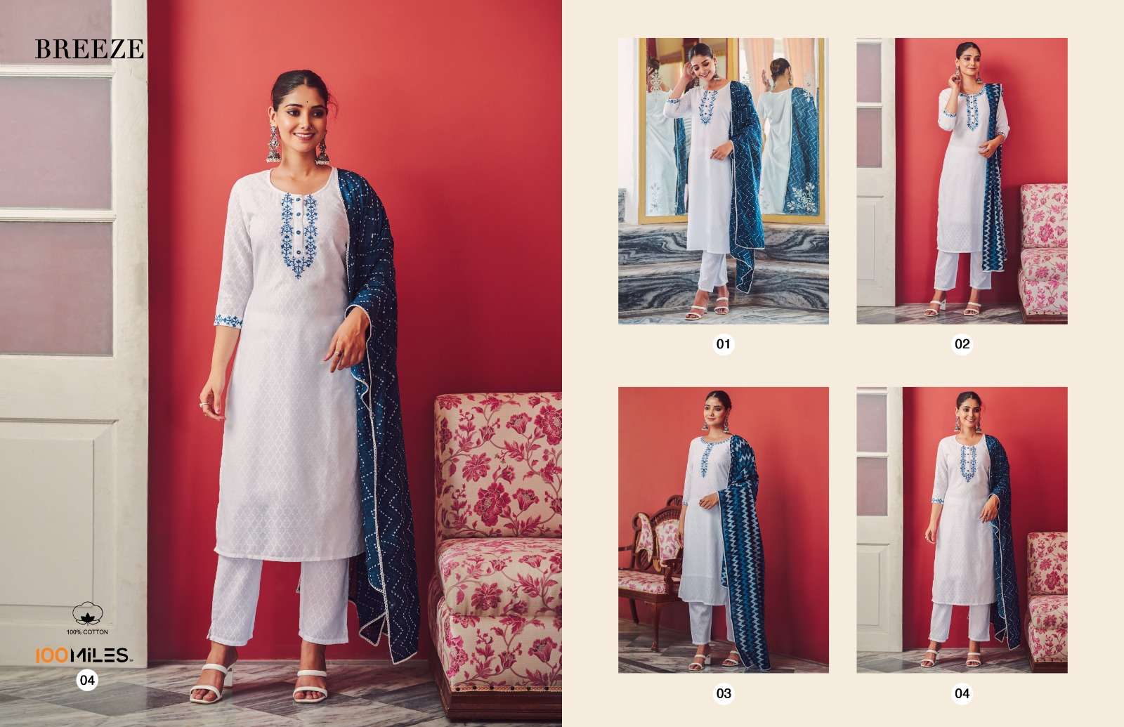 Breeze By 100 Miles 01 To 04 Series Beautiful Suits Colorful Stylish Fancy Casual Wear & Ethnic Wear Pure Cotton Digital Print Dresses At Wholesale Price
