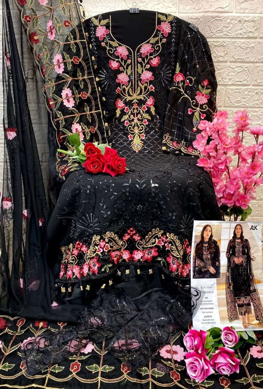 Al Khushbu Hit Design 3043-D By Al Khushbu Beautiful Pakistani Suits Colorful Stylish Fancy Casual Wear & Ethnic Wear Faux Georgette Embroidered Dresses At Wholesale Price