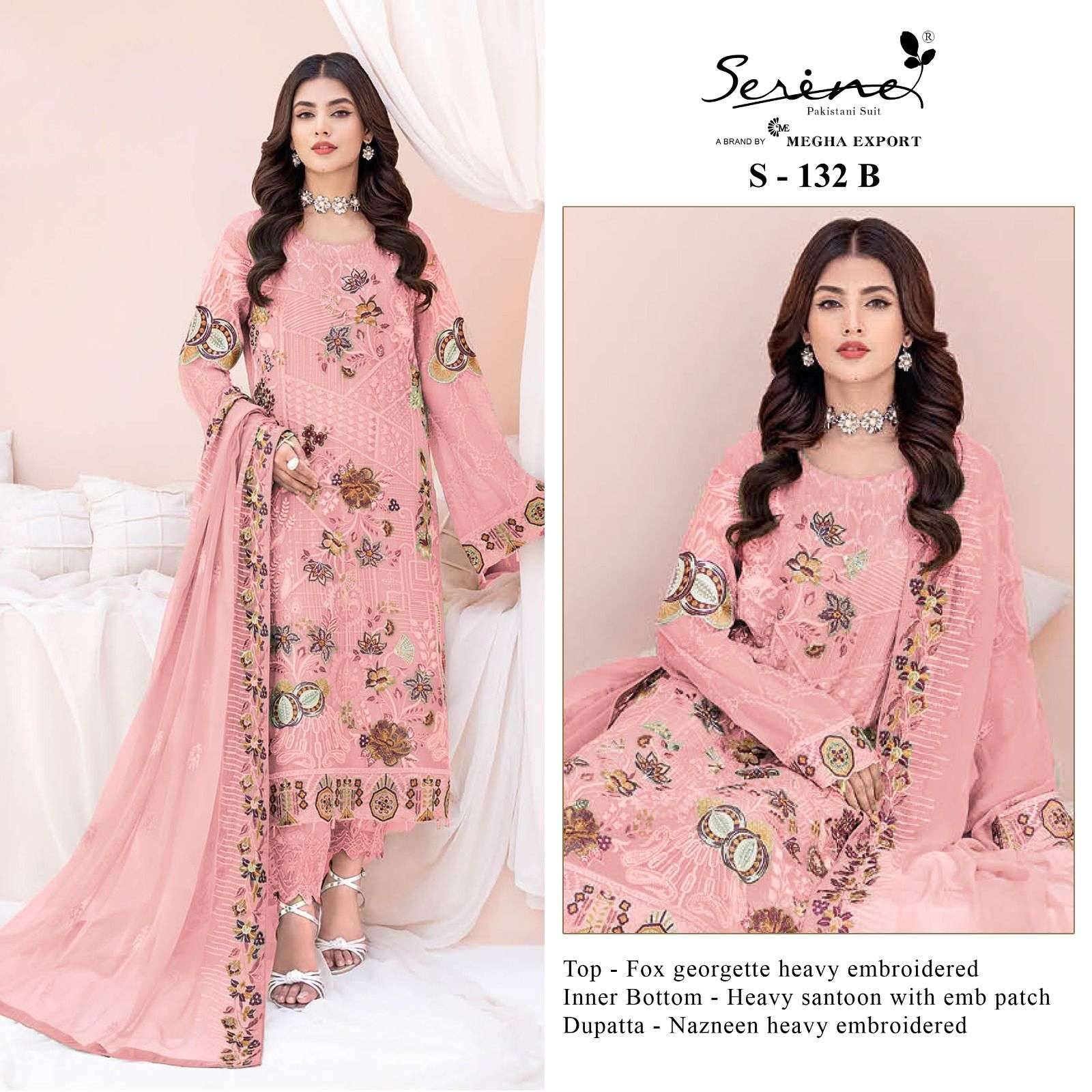 Serene Hit Design S-132 Colours By Serene S-132-A To S-132-D Series Beautiful Pakistani Suits Colorful Stylish Fancy Casual Wear & Ethnic Wear Faux Georgette Dresses At Wholesale Price