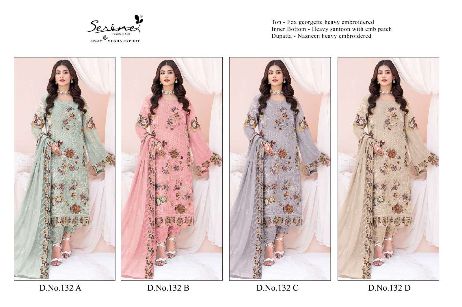 Serene Hit Design S-132 Colours By Serene S-132-A To S-132-D Series Beautiful Pakistani Suits Colorful Stylish Fancy Casual Wear & Ethnic Wear Faux Georgette Dresses At Wholesale Price