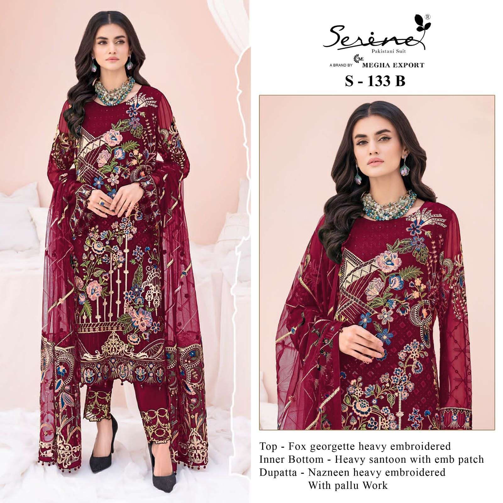 Serene Hit Design S-133 Colours By Serene S-133-A To S-133-D Series Designer Pakistani Suits Beautiful Fancy Colorful Stylish Party Wear & Occasional Wear Faux Georgette Embroidered Dresses At Wholesale Price