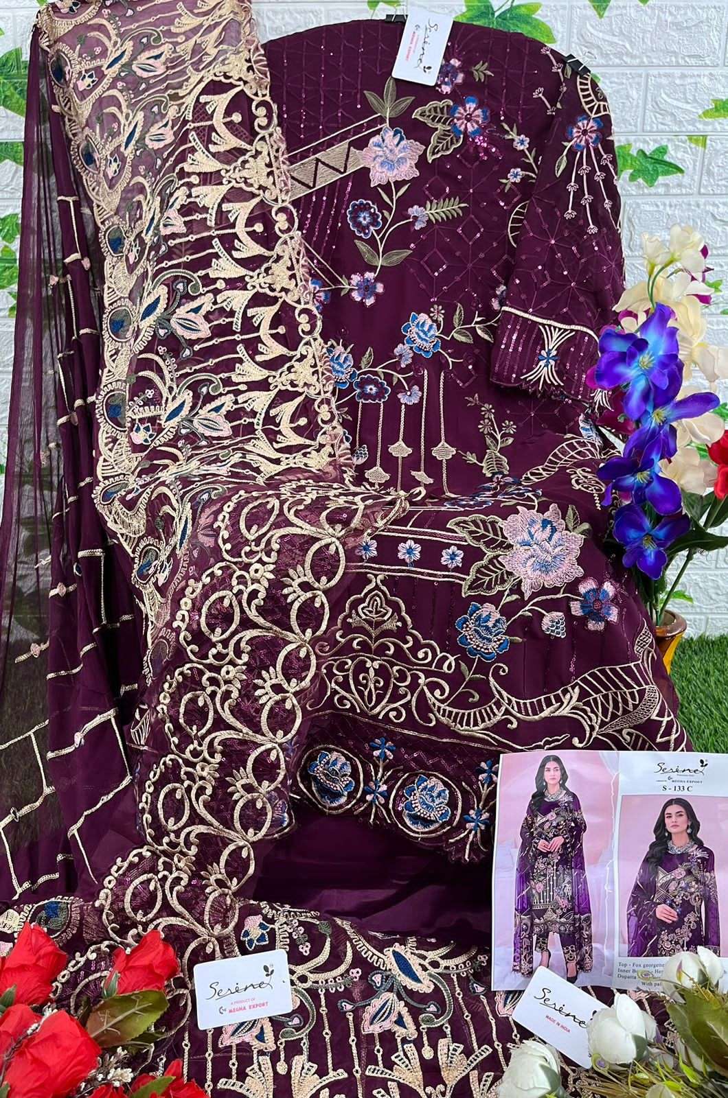 Serene Hit Design S-133 Colours By Serene S-133-A To S-133-D Series Designer Pakistani Suits Beautiful Fancy Colorful Stylish Party Wear & Occasional Wear Faux Georgette Embroidered Dresses At Wholesale Price