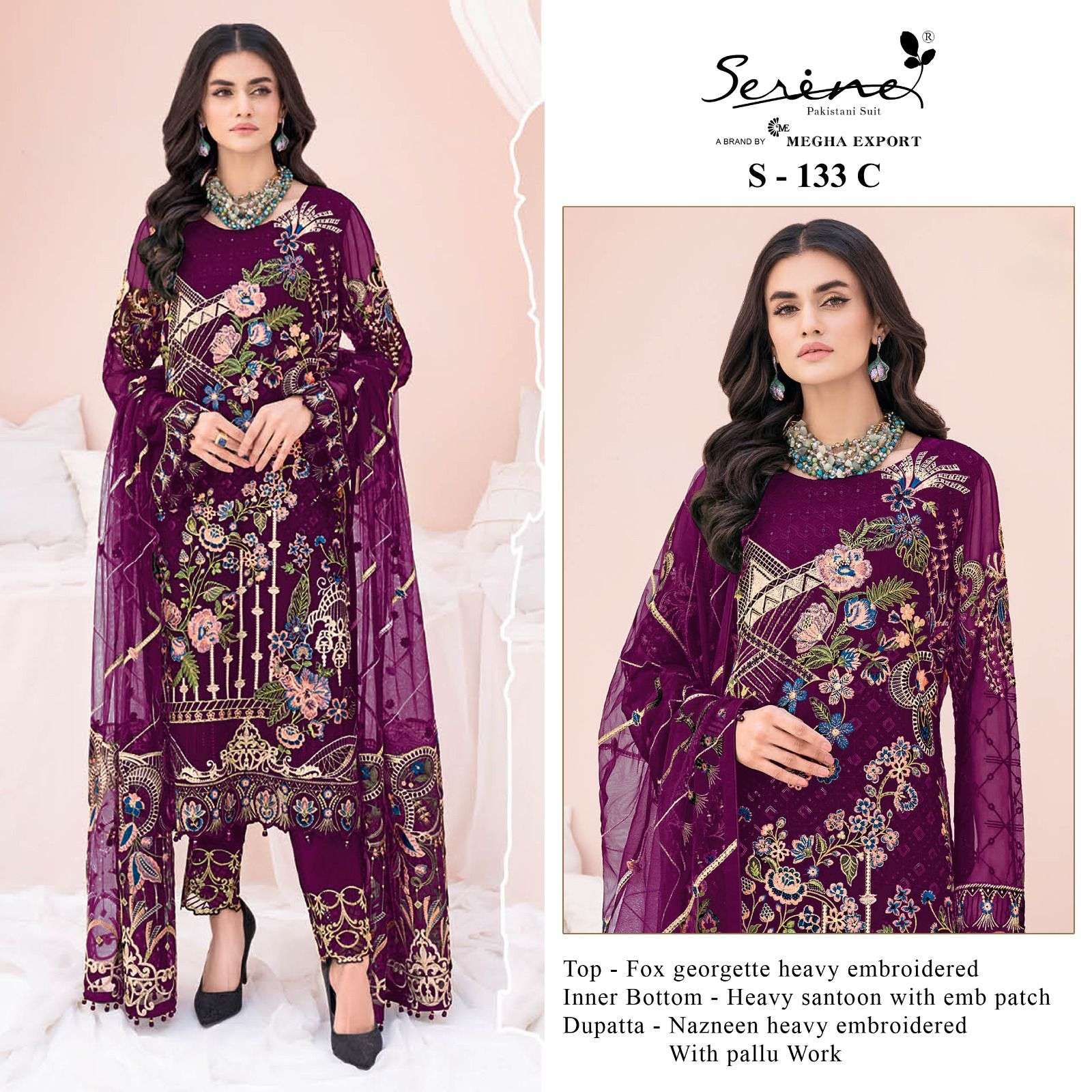 Serene Hit Design S-133 Colours By Serene S-133-A To S-133-D Series Designer Pakistani Suits Beautiful Fancy Colorful Stylish Party Wear & Occasional Wear Faux Georgette Embroidered Dresses At Wholesale Price