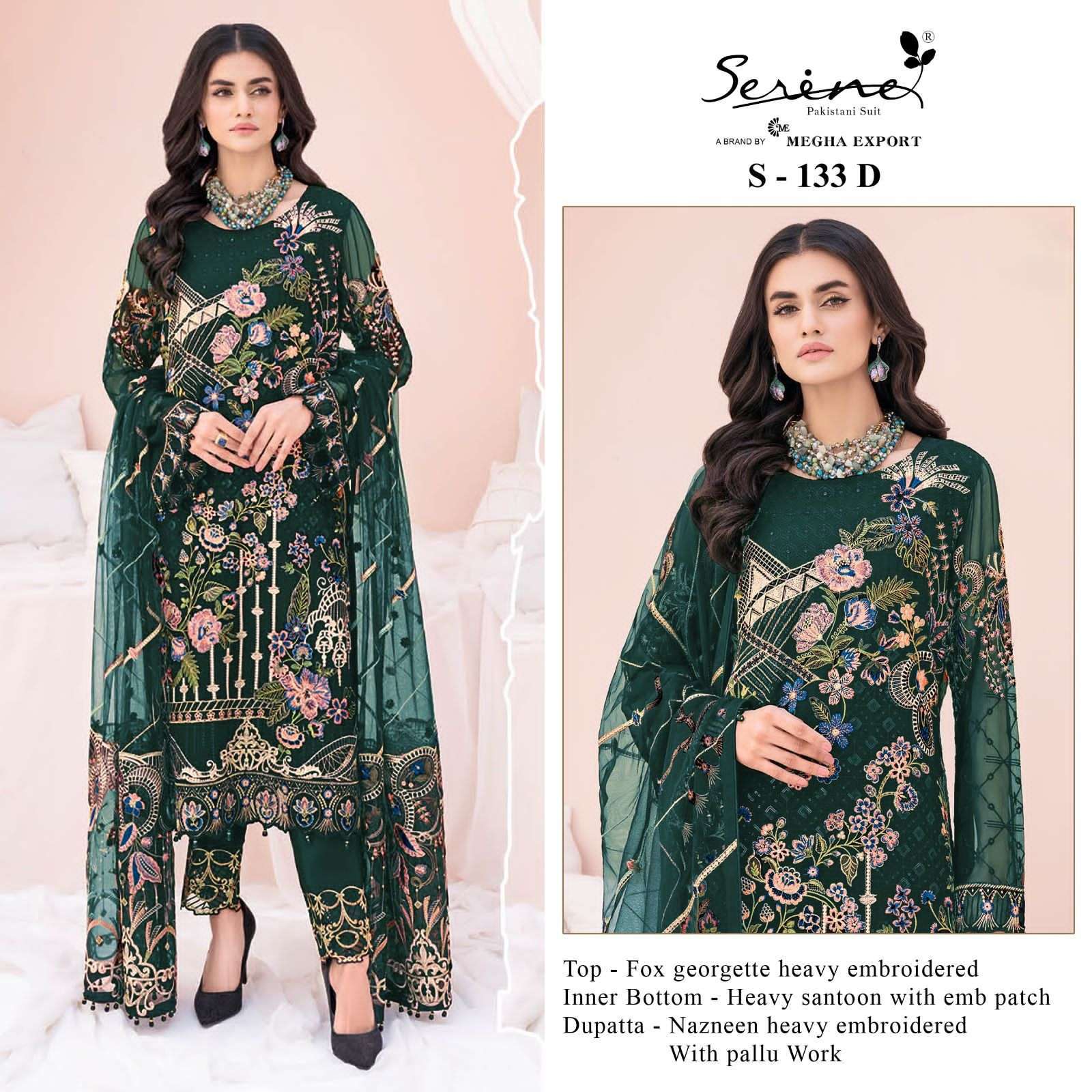 Serene Hit Design S-133 Colours By Serene S-133-A To S-133-D Series Designer Pakistani Suits Beautiful Fancy Colorful Stylish Party Wear & Occasional Wear Faux Georgette Embroidered Dresses At Wholesale Price