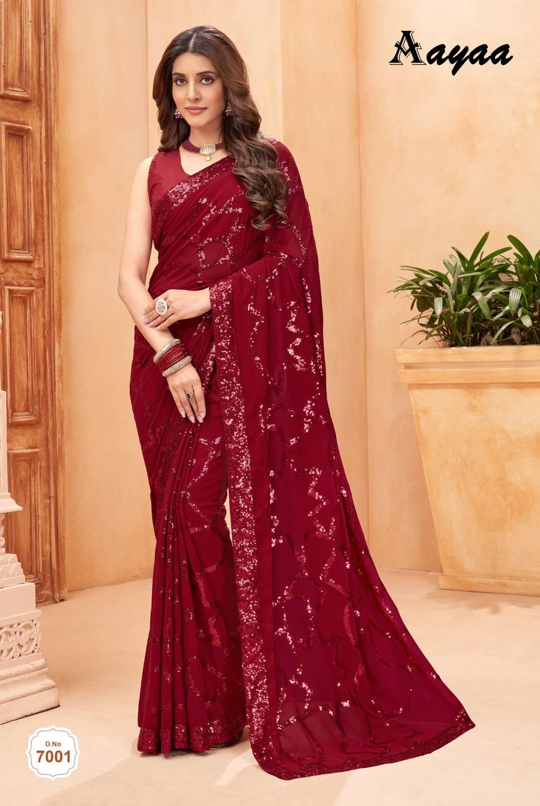 Aaradhna Vol-7 By Aayaa 7001 To 7006 Series Indian Traditional Wear Collection Beautiful Stylish Fancy Colorful Party Wear & Occasional Wear Faux Georgette Sarees At Wholesale Price