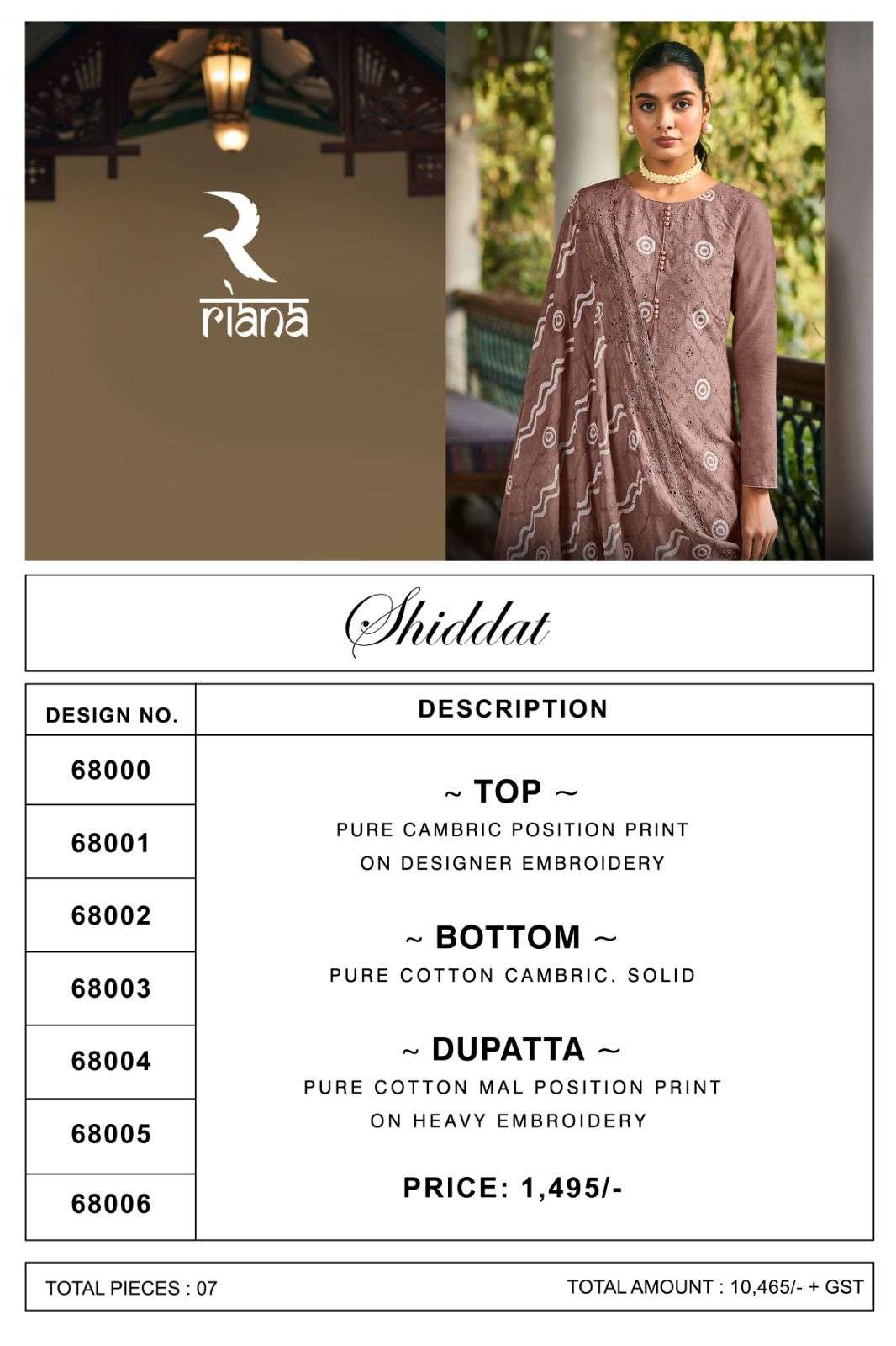 Shiddat By Riana 68000 To 68006 Series Beautiful Festive Suits Colorful Stylish Fancy Casual Wear & Ethnic Wear Pure Cambric Print With Embroidery Dresses At Wholesale Price