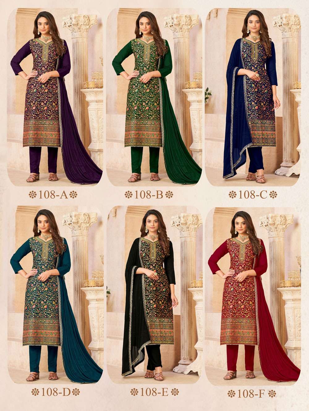 Pashvi By Fashid Wholesale 108-A To 108-F Series Beautiful Suits Colorful Stylish Fancy Casual Wear & Ethnic Wear Dola Dresses At Wholesale Price
