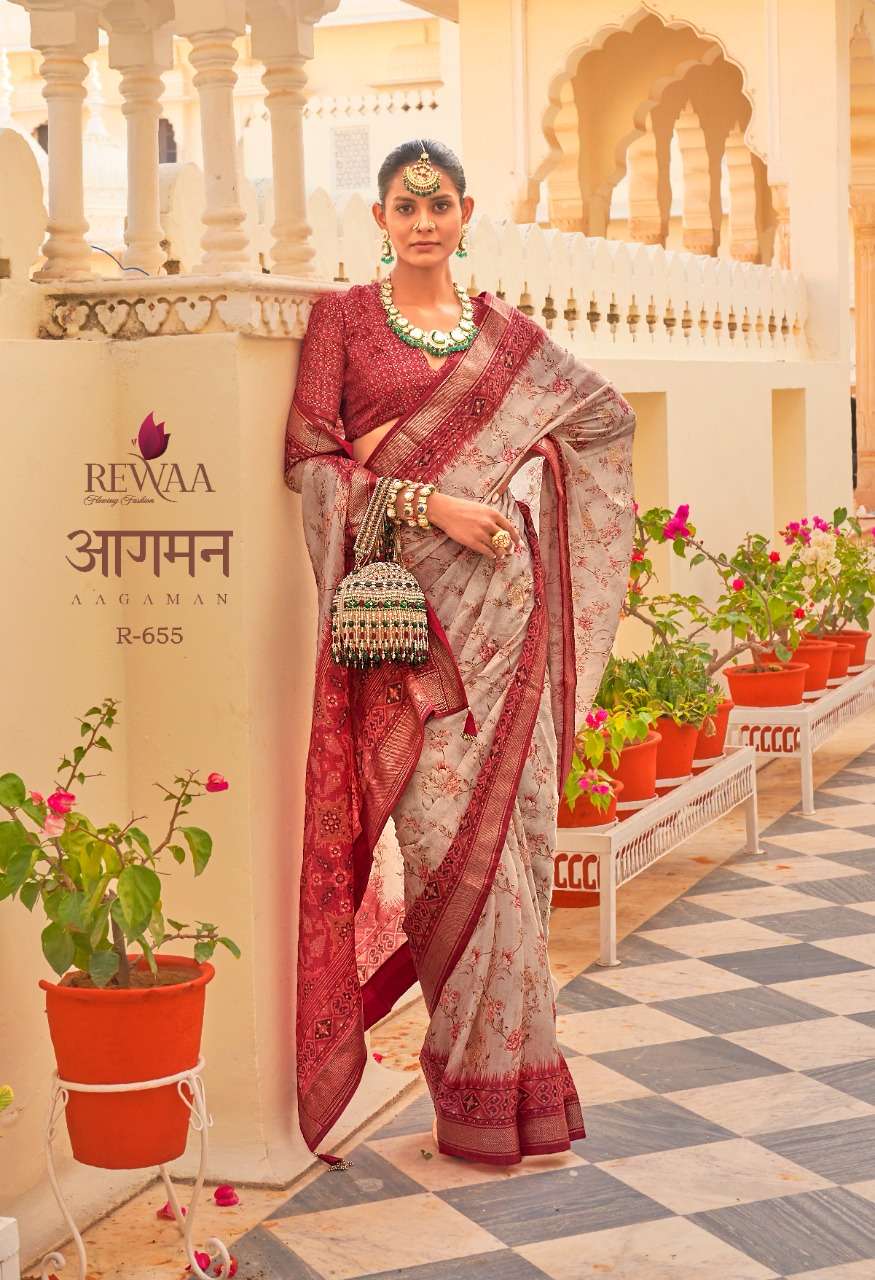 Aagaman By Rewaa 655 To 663 Series Indian Traditional Wear Collection Beautiful Stylish Fancy Colorful Party Wear & Occasional Wear Chiffon Silk Sarees At Wholesale Price