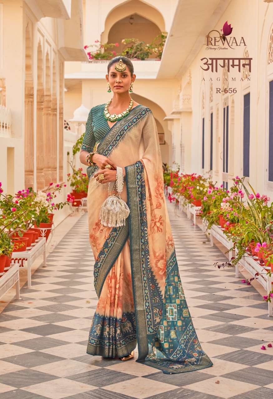 Aagaman By Rewaa 655 To 663 Series Indian Traditional Wear Collection Beautiful Stylish Fancy Colorful Party Wear & Occasional Wear Chiffon Silk Sarees At Wholesale Price