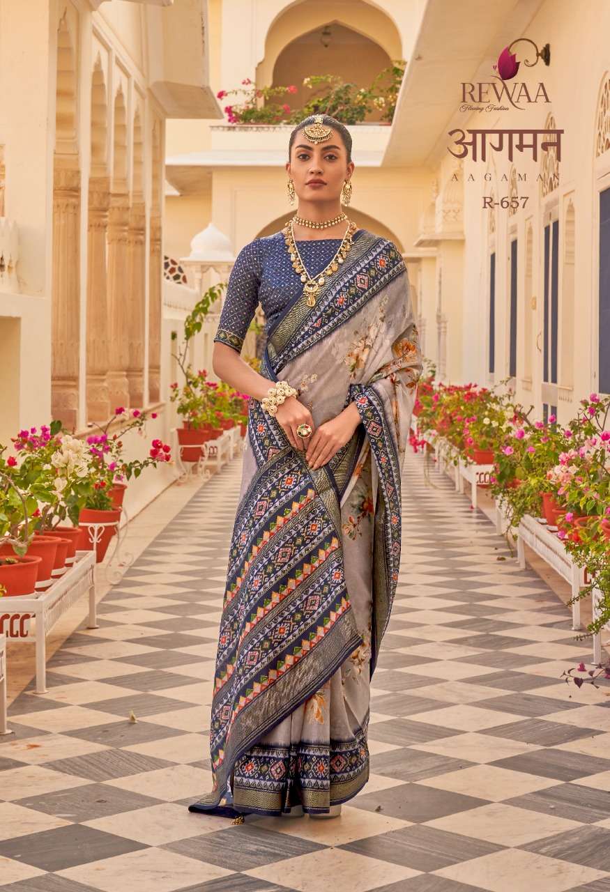 Aagaman By Rewaa 655 To 663 Series Indian Traditional Wear Collection Beautiful Stylish Fancy Colorful Party Wear & Occasional Wear Chiffon Silk Sarees At Wholesale Price