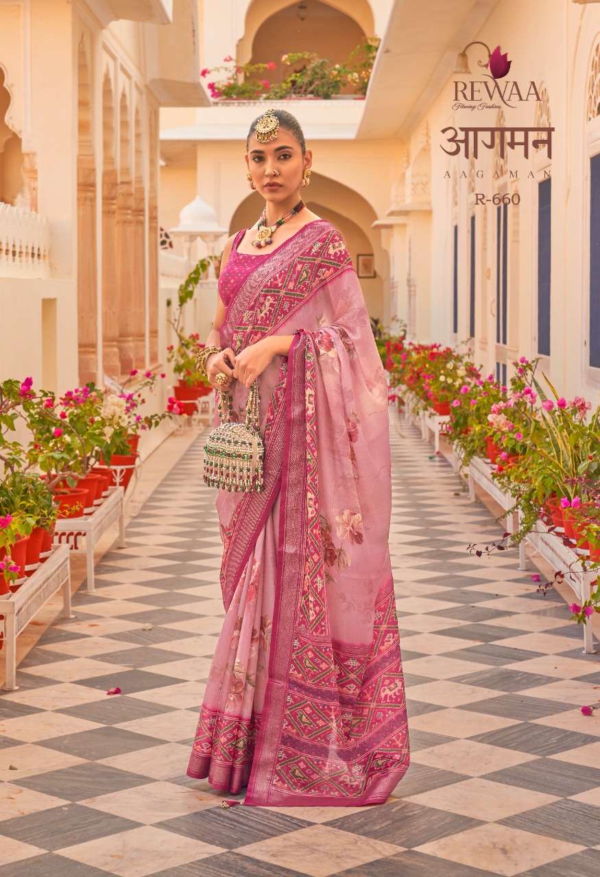 Aagaman By Rewaa 655 To 663 Series Indian Traditional Wear Collection Beautiful Stylish Fancy Colorful Party Wear & Occasional Wear Chiffon Silk Sarees At Wholesale Price