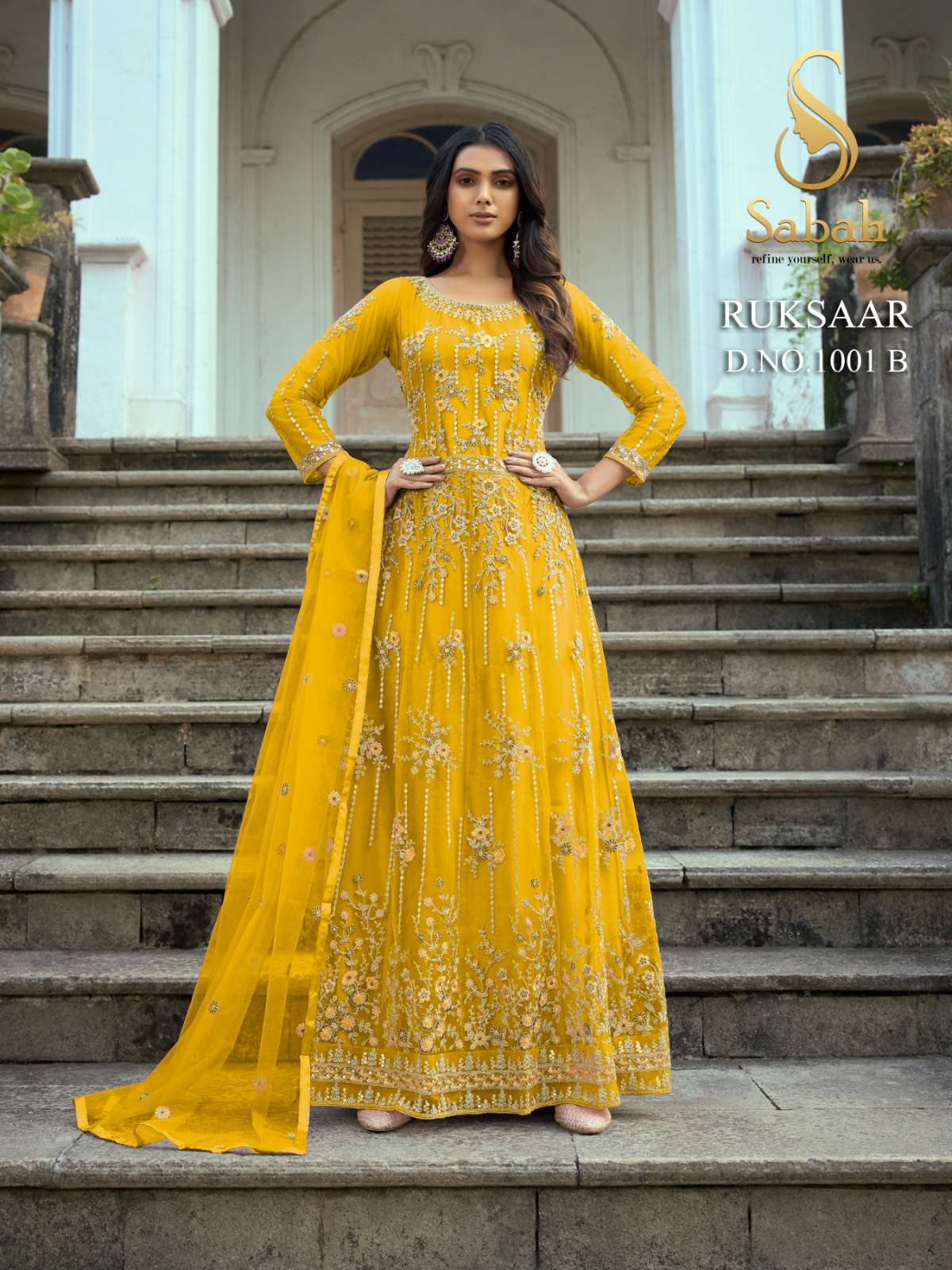 Ruksaar 1001 Colours By Sabah 1001-A To 1001-D Series Designer Anarkali Suits Beautiful Fancy Colorful Stylish Party Wear & Occasional Wear Heavy Net Dresses At Wholesale Price
