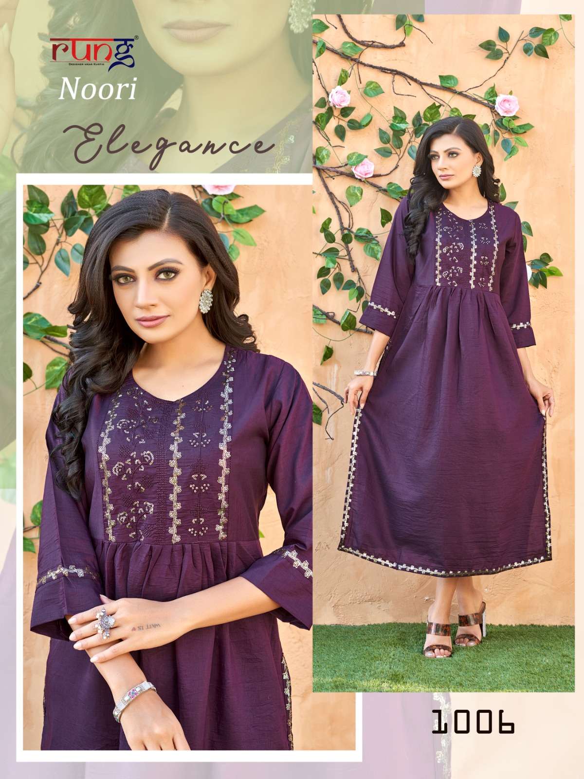 Noori By Rung 1001 To 1008 Series Designer Stylish Fancy Colorful Beautiful Party Wear & Ethnic Wear Collection Silk Embroidered Kurtis At Wholesale Price