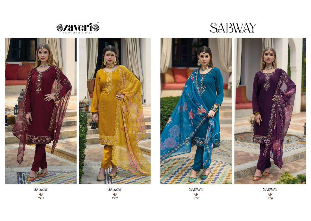 Sabway By Zaveri 1555 To 1558 Series Beautiful Suits Colorful Stylish Fancy Casual Wear & Ethnic Wear Viscose Silk Dresses At Wholesale Price