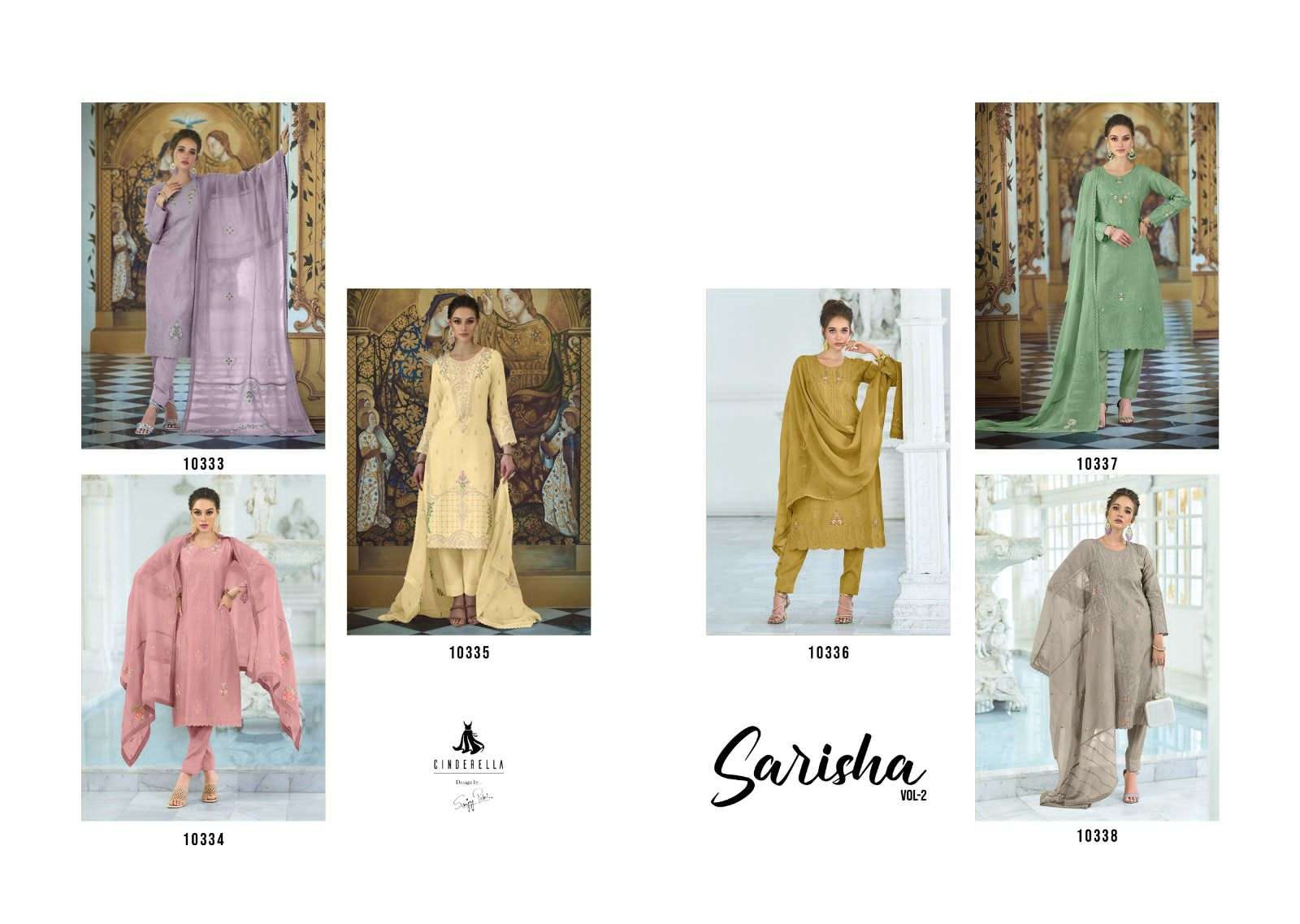 Sarisha Vol-2 By Cinderella 10333 To 10338 Series Beautiful Suits Colorful Stylish Fancy Casual Wear & Ethnic Wear Pure Muslin Embroidered Dresses At Wholesale Price
