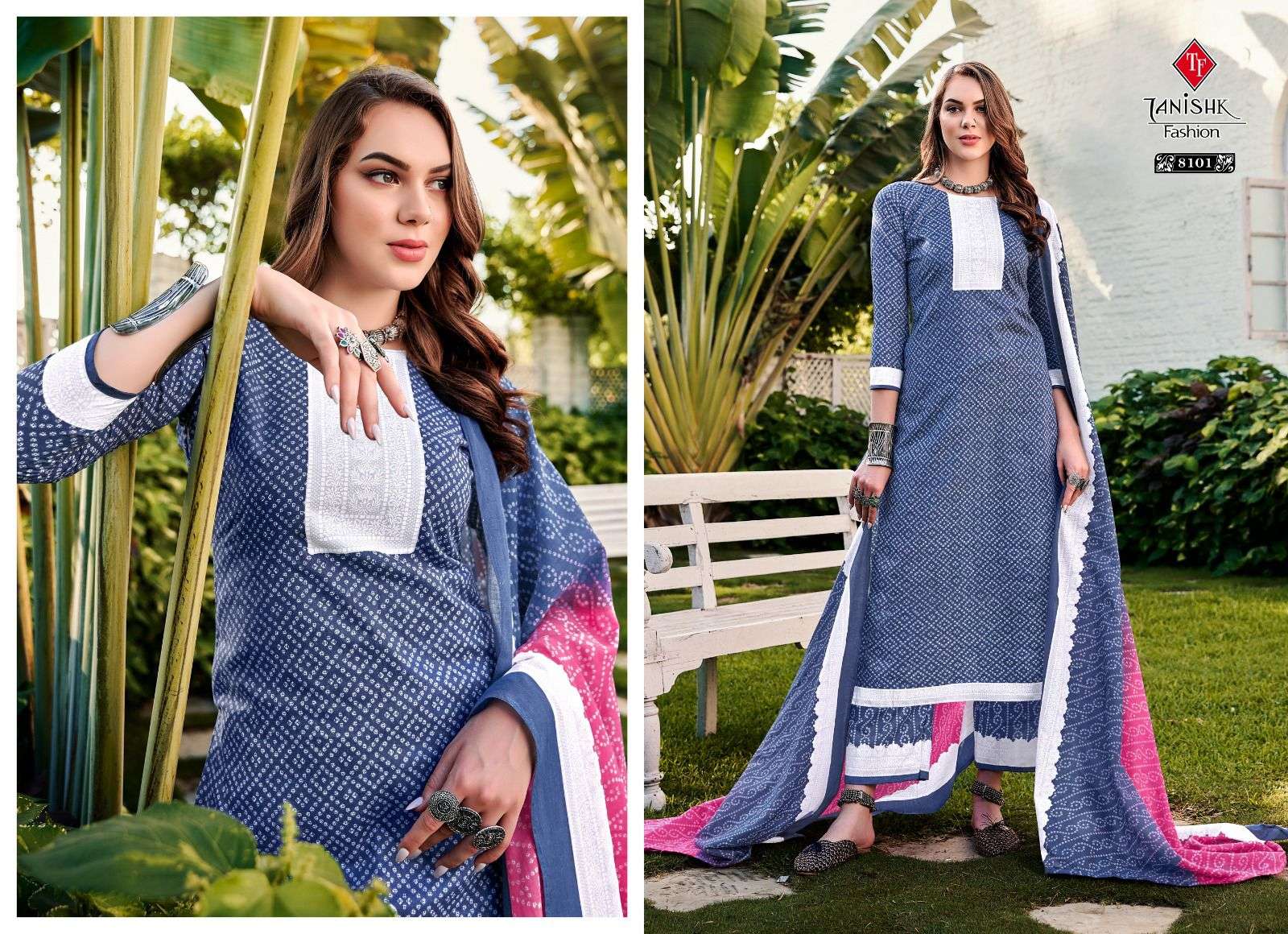 Bandhej Vol-2 By Tanishk Fashion 8101 To 8108 Series Beautiful Suits Colorful Stylish Fancy Casual Wear & Ethnic Wear Cotton Print Dresses At Wholesale Price