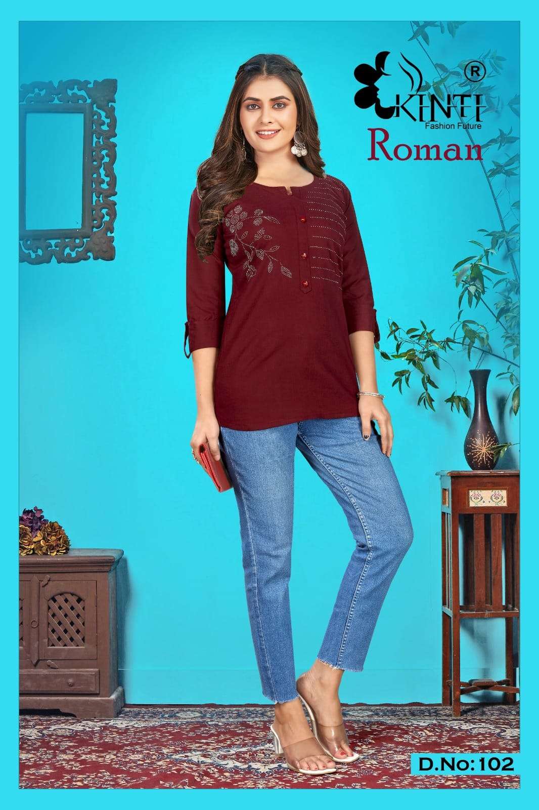 Roman Vol-1 By Kinti 101 To 108 Series Beautiful Stylish Fancy Colorful Casual Wear & Ethnic Wear Slub Lycra Tops At Wholesale Price