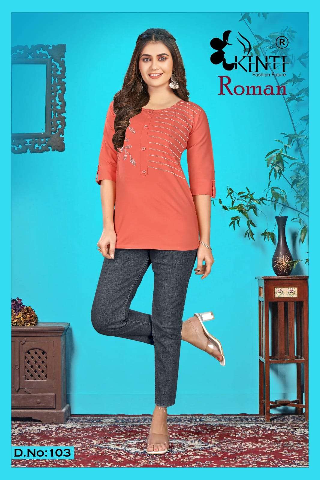 Roman Vol-1 By Kinti 101 To 108 Series Beautiful Stylish Fancy Colorful Casual Wear & Ethnic Wear Slub Lycra Tops At Wholesale Price