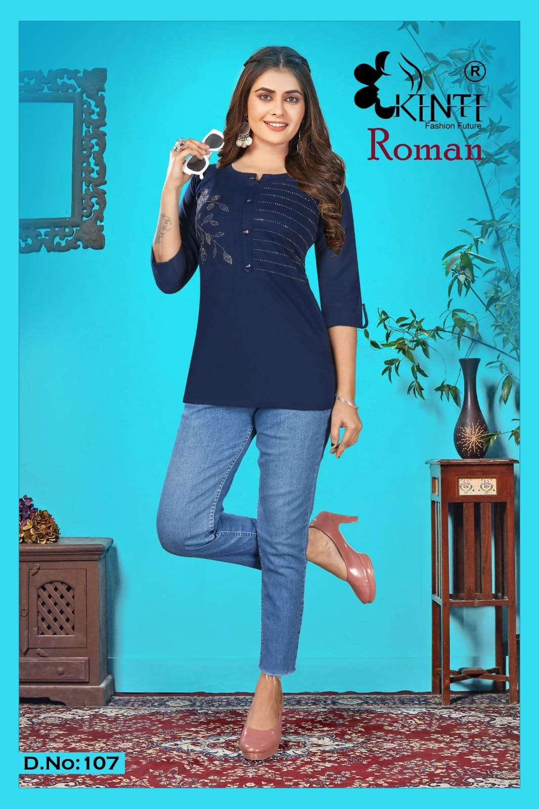 Roman Vol-1 By Kinti 101 To 108 Series Beautiful Stylish Fancy Colorful Casual Wear & Ethnic Wear Slub Lycra Tops At Wholesale Price