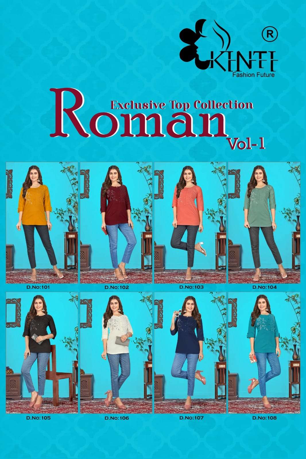 Roman Vol-1 By Kinti 101 To 108 Series Beautiful Stylish Fancy Colorful Casual Wear & Ethnic Wear Slub Lycra Tops At Wholesale Price