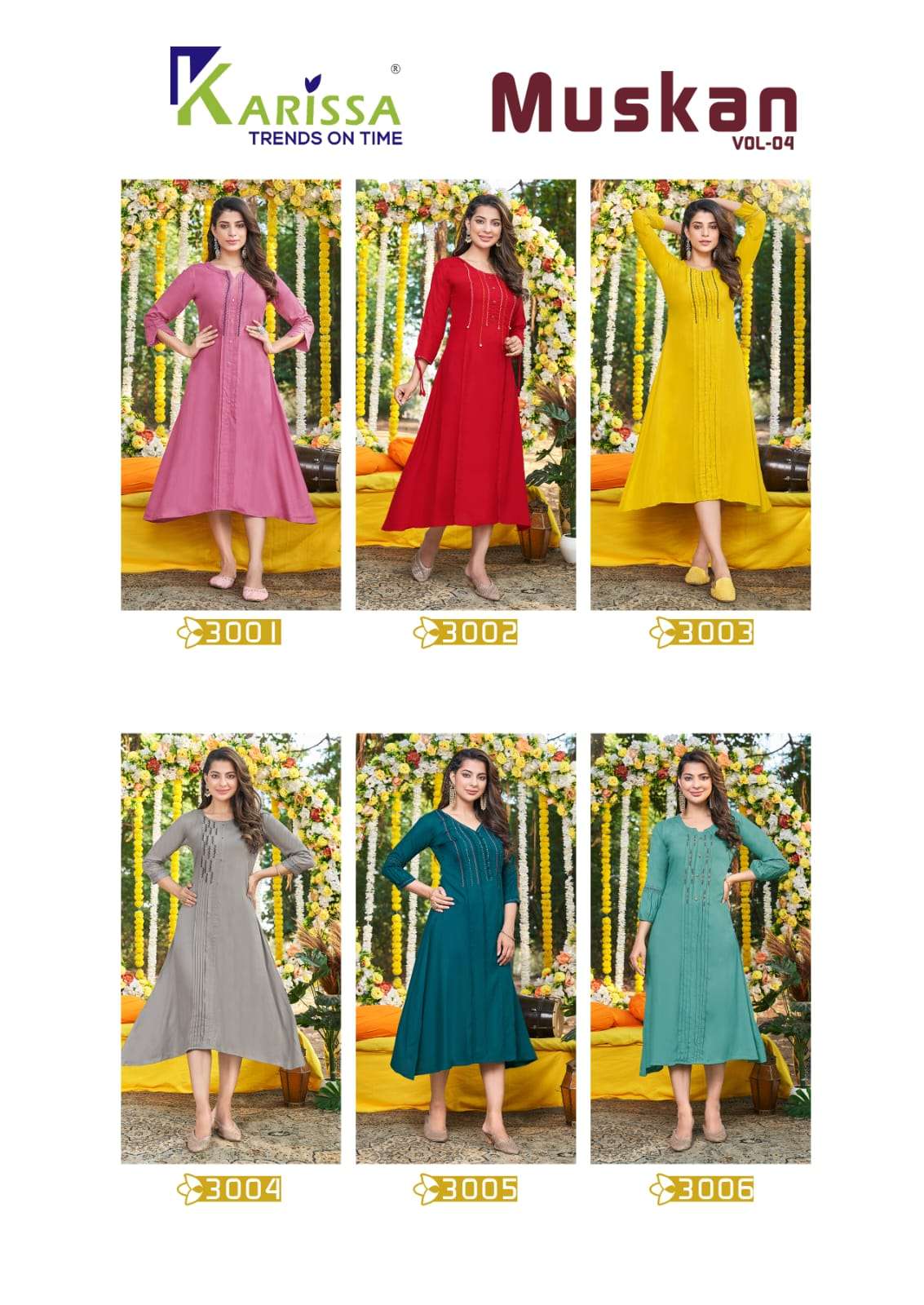 Muskan Vol-4 By Karissa 3001 To 3006 Series Designer Stylish Fancy Colorful Beautiful Party Wear & Ethnic Wear Collection Rayon With Work Kurtis At Wholesale Price