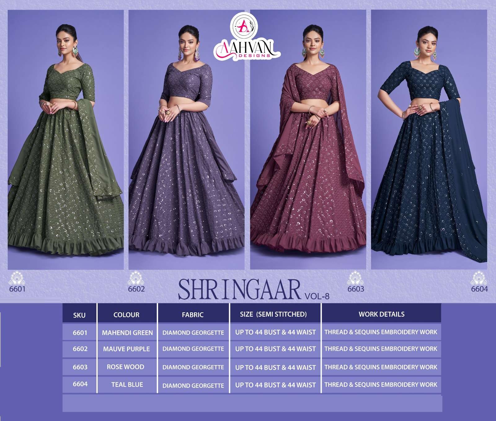 Shringar Vol-8 By Aahvan 6601 To 6604 Series Designer Beautiful Collection Occasional Wear & Party Wear Georgette Lehengas At Wholesale Price
