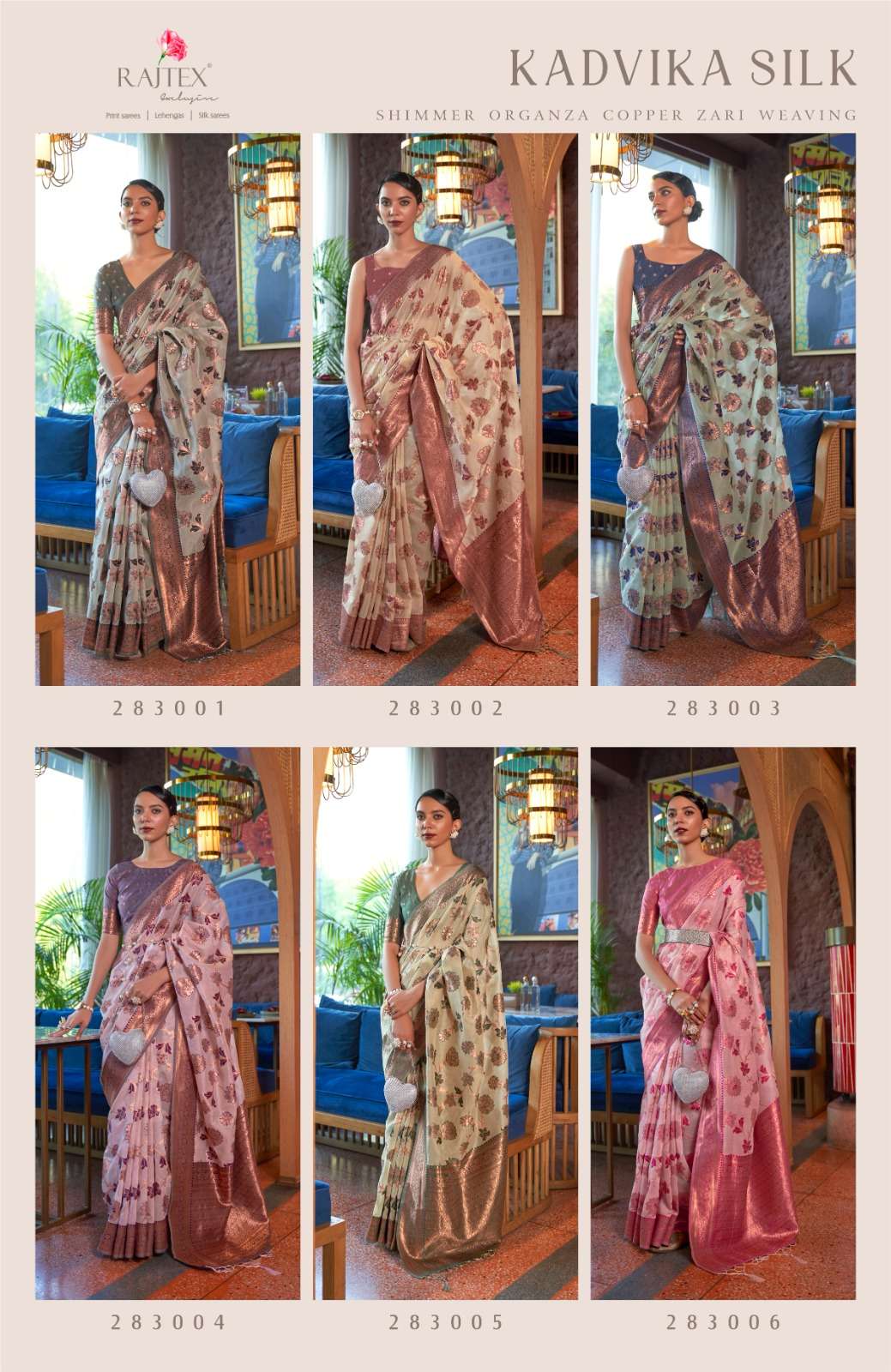 Kadvika Silk By Raj Tex 283001 To 283006 Series Indian Traditional Wear Collection Beautiful Stylish Fancy Colorful Party Wear & Occasional Wear Organza Sarees At Wholesale Price