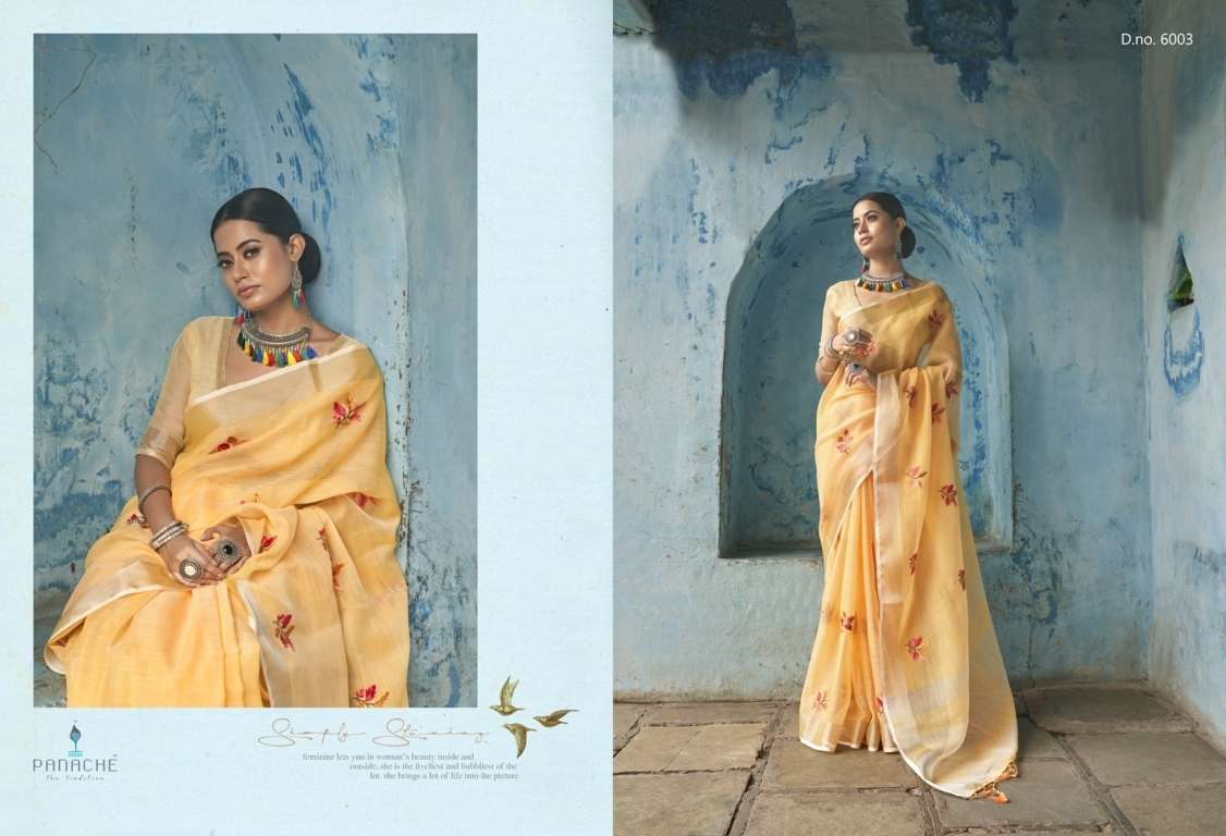 Tara Linen By Panache 6001 To 6007 Series Indian Traditional Wear Collection Beautiful Stylish Fancy Colorful Party Wear & Occasional Wear Linen Sarees At Wholesale Price